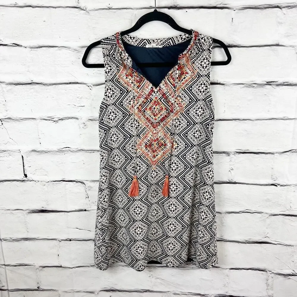 THML Women's XS Sleeveless Geometric Aztec Print Short‎ Dress Multicolor